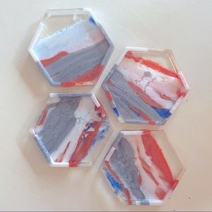 Handmade hexagon blue and orange coasters
